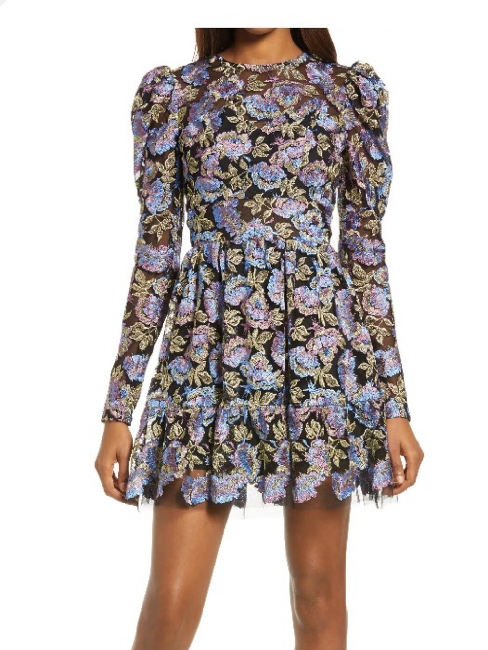 Dress the Population Floral Puff Sleeve Mini Party Dress